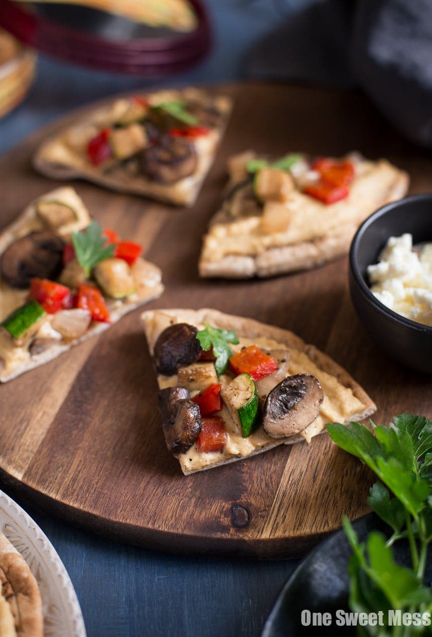 Mini Pita Pizza With Tahini Roasted Vegetables Recipe