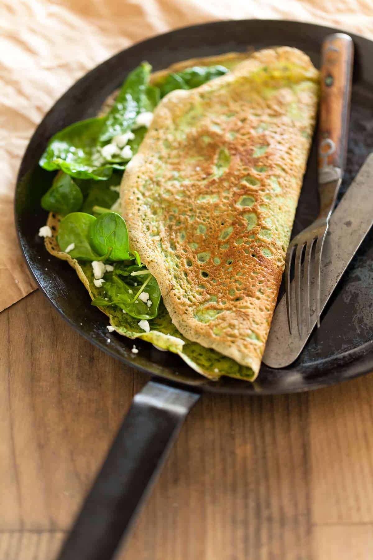 High Protein Spinach Basil & Cheese Omelette Recipe