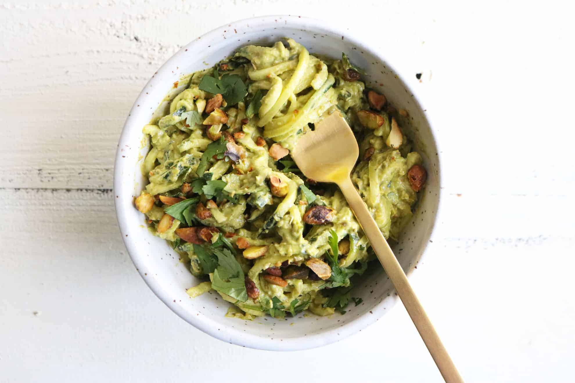 Zoodles Tossed In Cashew Cilantro Pesto Recipe (Vegan)