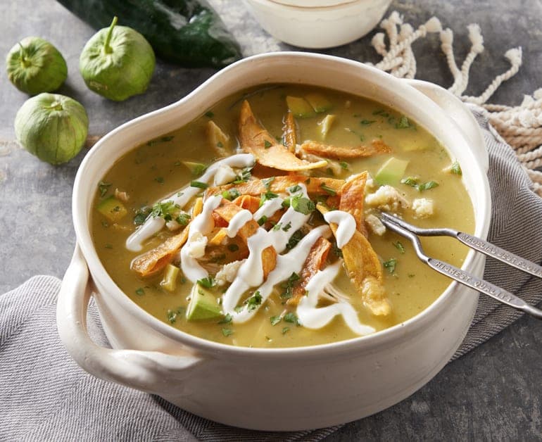 Mexican Fiesta Soup With Roasted Tomatillo Pesto Recipe
