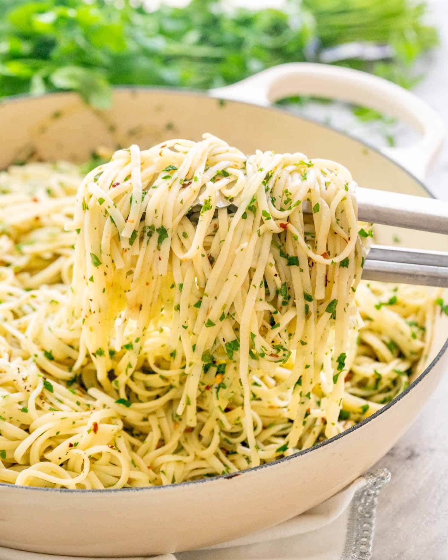 Spaghetti Aglio Olio With Parmesan & Greens Recipe