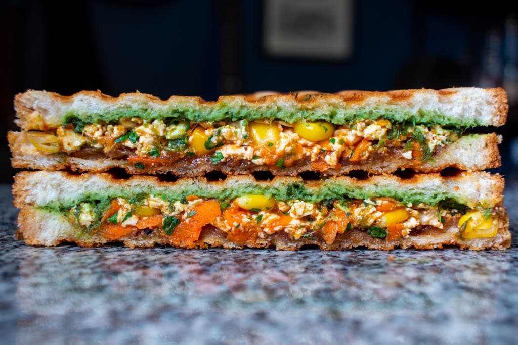 Spicy Paneer Bhurji Pav Sandwich Recipe - Breakfast Recipe